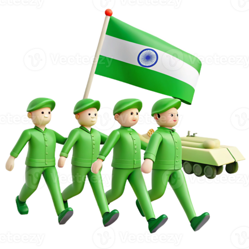Green Cartoon Soldiers Marching With Flag and Tank png