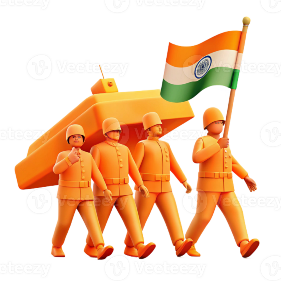 Soldiers Marching with a Tank and Flag png