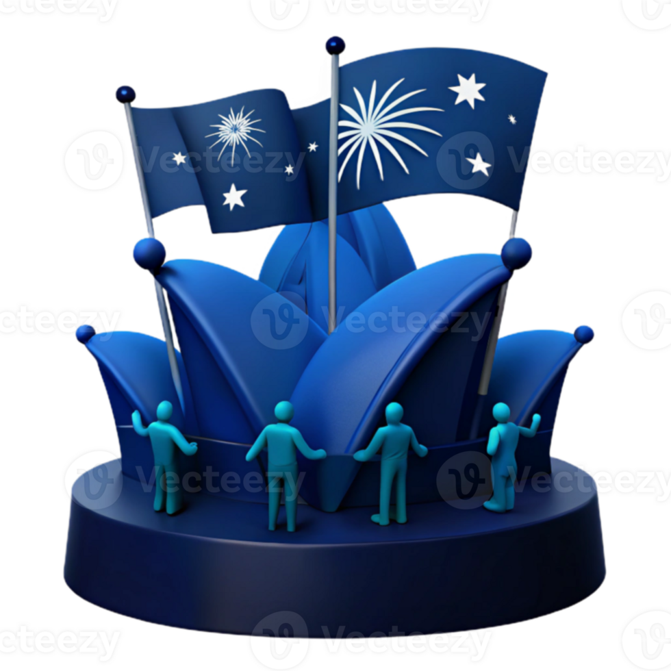 Blue Building with Flags and Figures png
