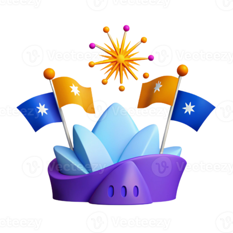 3D Illustration of a Festive Landmark with Flags and Fireworks png