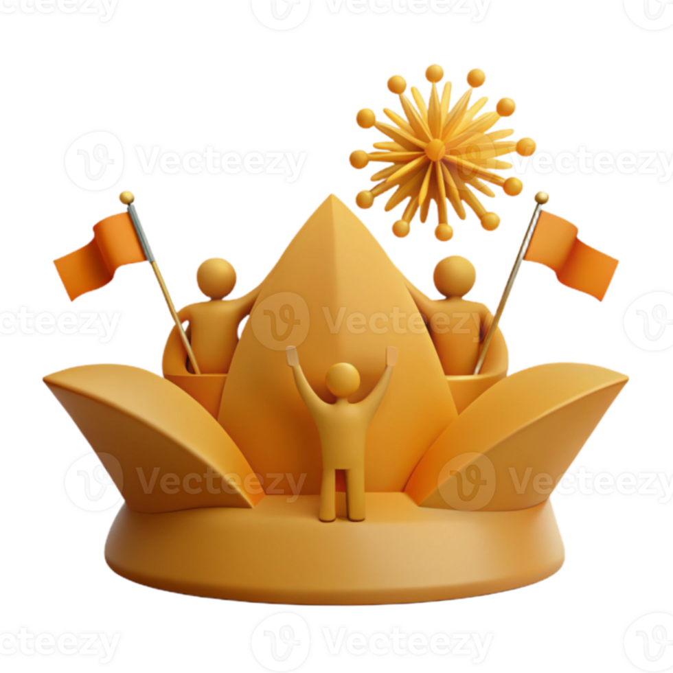 Celebrating Success with a Golden Crown and Flags png