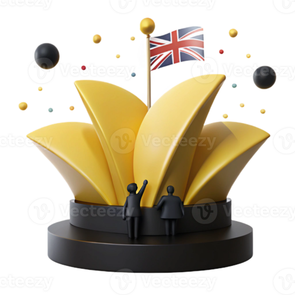 Golden Structure with Flag and Two Figures png