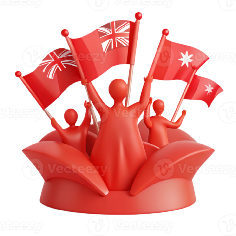 Celebration of Unity Red Figures Holding Flags in a Symbolic Floral Arrangement png