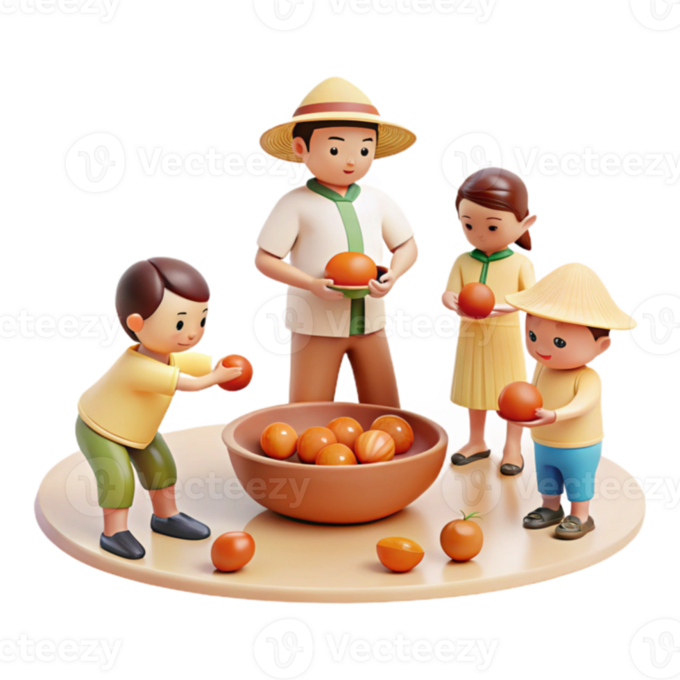 Family Gathering Around a Bowl of Oranges png