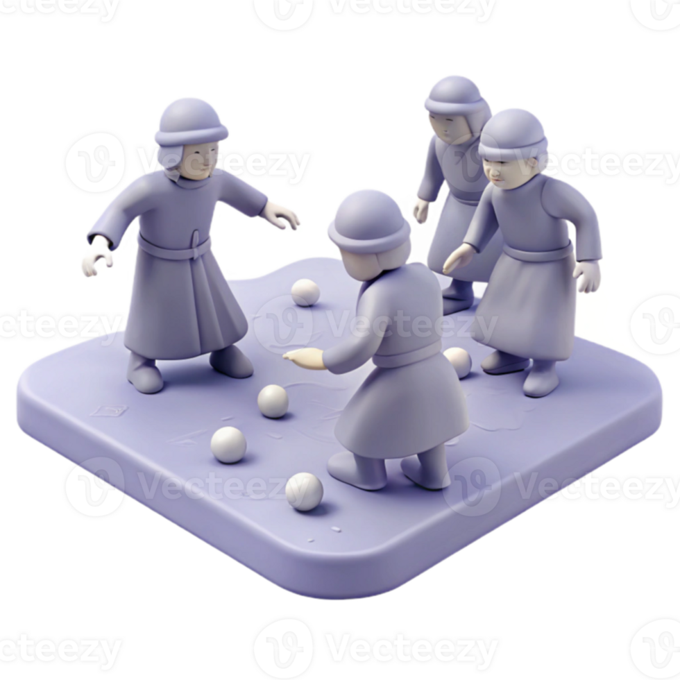 Purple Figurines Playing with White Spheres on a Square Platform png
