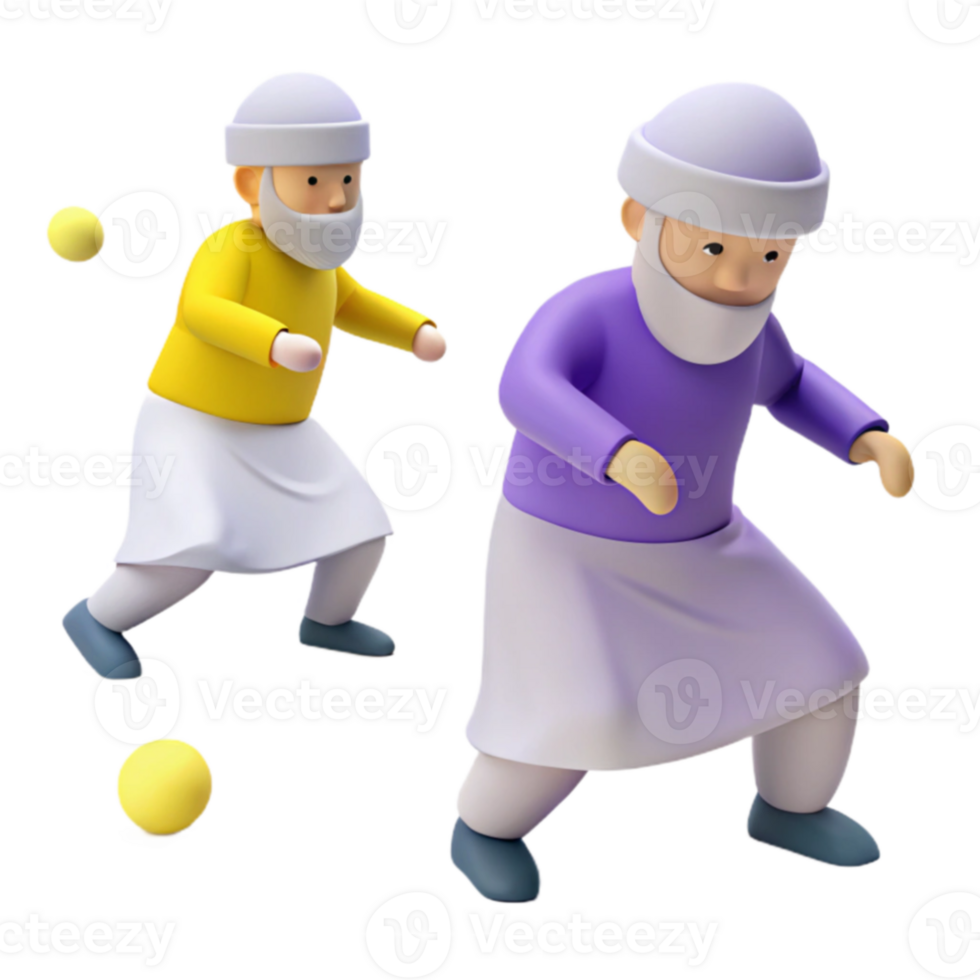 Two 3D Cartoon Characters Playing a Ball Game png