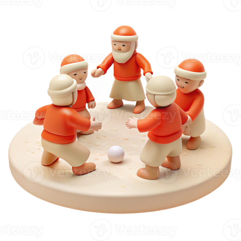 Playful Characters in a Circle Around a White Ball png