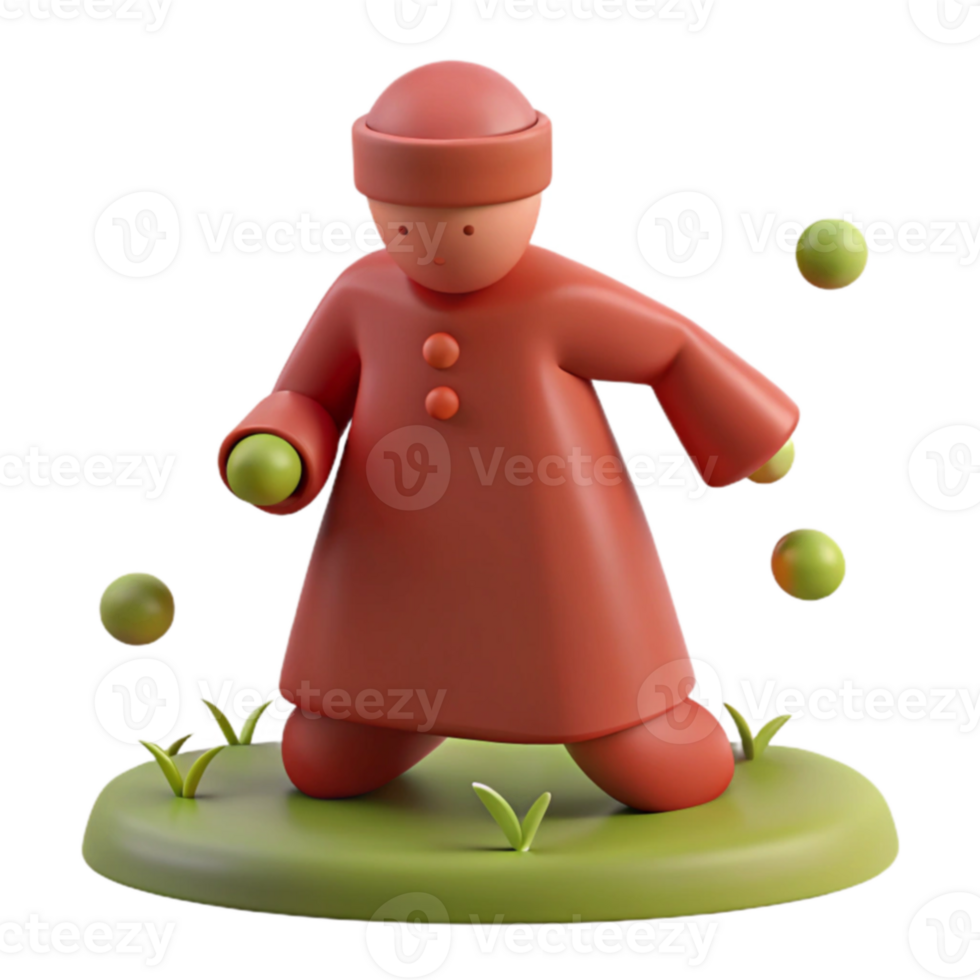 3D Cartoon Character Juggling Green Balls png