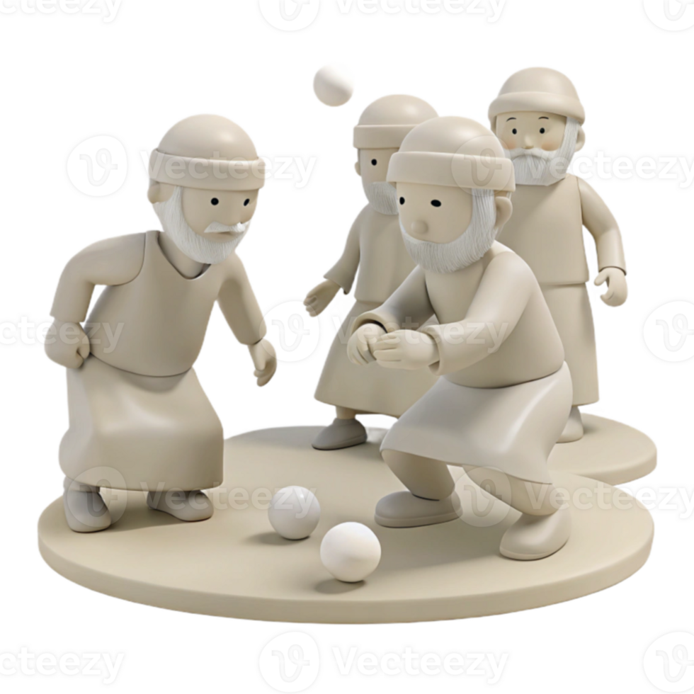 Four Figures Playing a Game with Round Objects png