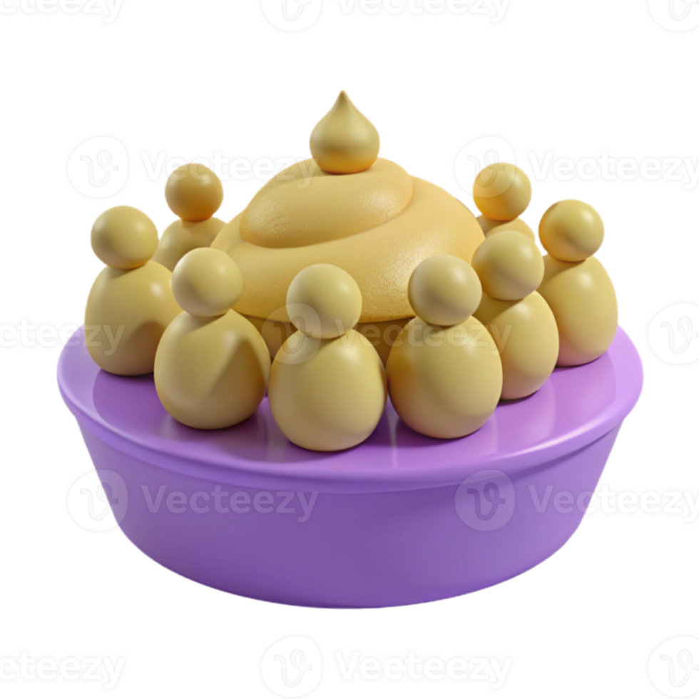 3D Render of People Surrounding a Swirl of Cream on a Purple Cake png