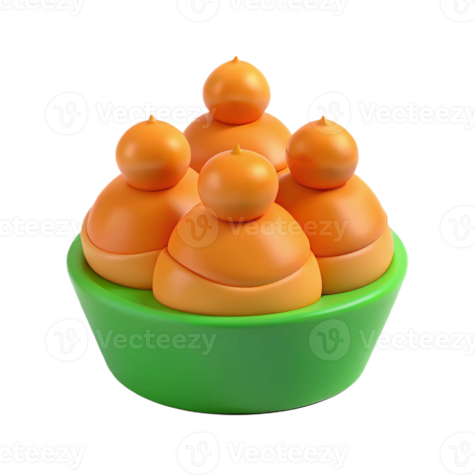Orange 3D Objects in a Green Bowl png
