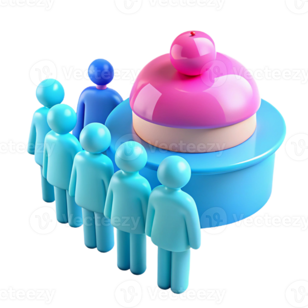 Blue and Pink 3D People Figures with a Large Dome-Shaped Object png