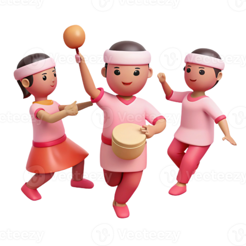 Three 3D Cartoon Characters Dancing and Playing Music png