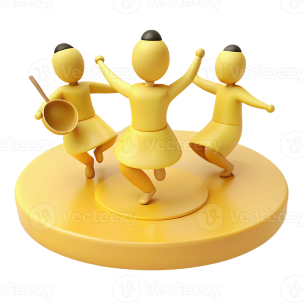 Three 3D Cartoon Characters Dancing on a Round Platform png