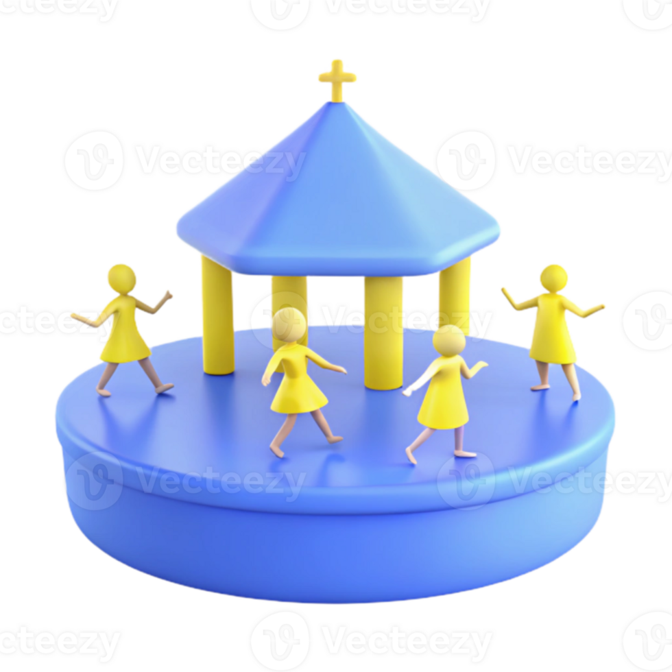 Four Figures Dancing Around a Structure with a Cross on Top png