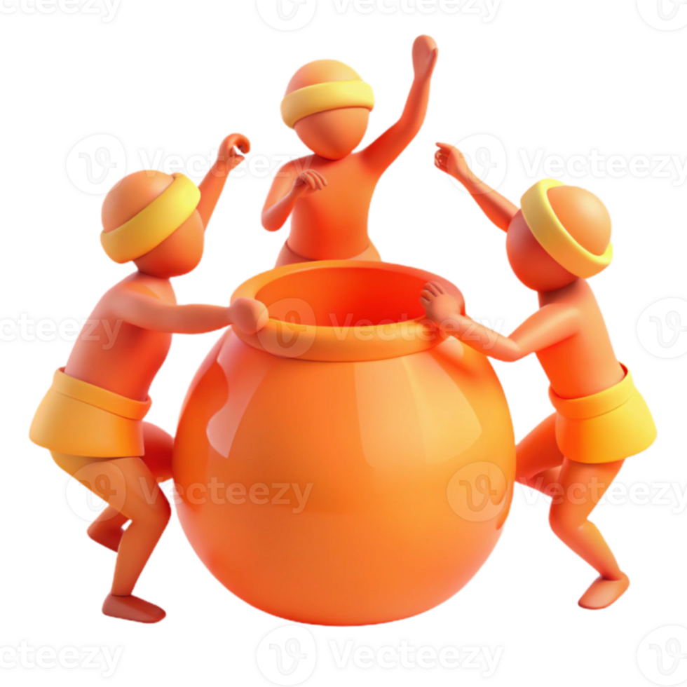 Three Cartoon Characters Pushing a Large Orange Pot png