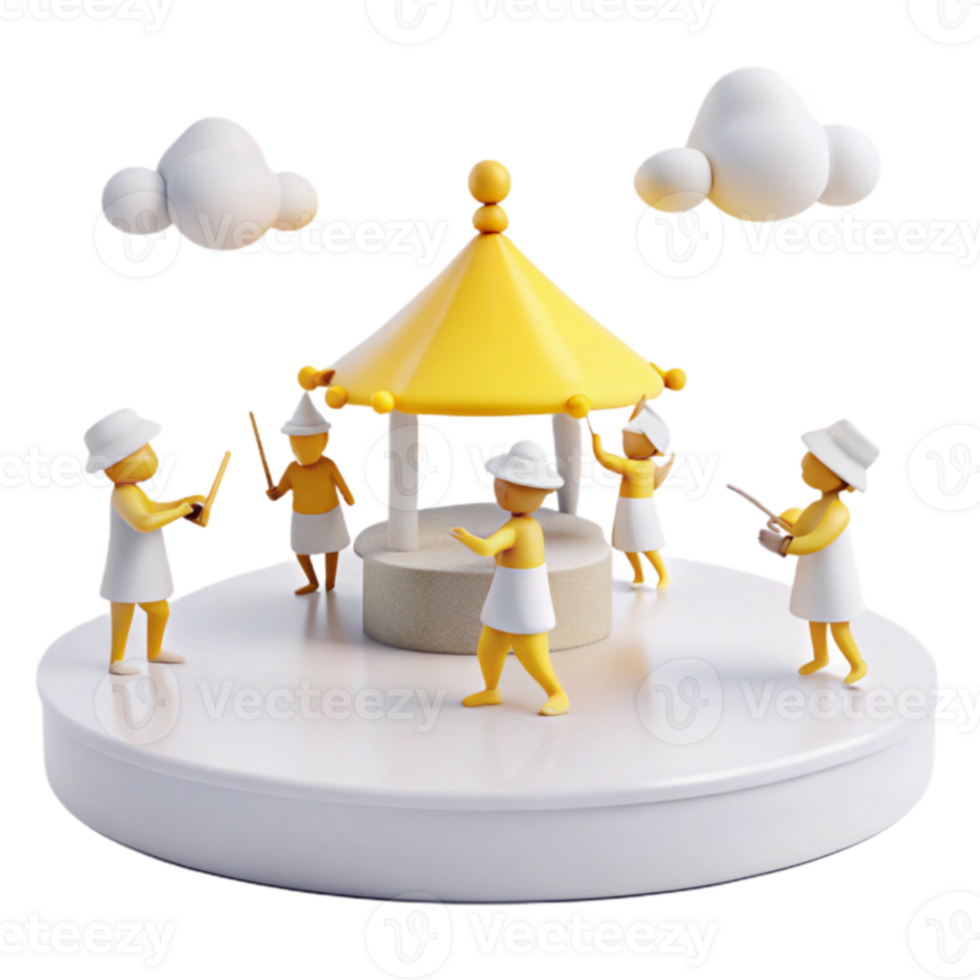 3D Rendered Illustration of Miniature People Enjoying a Summer Picnic png