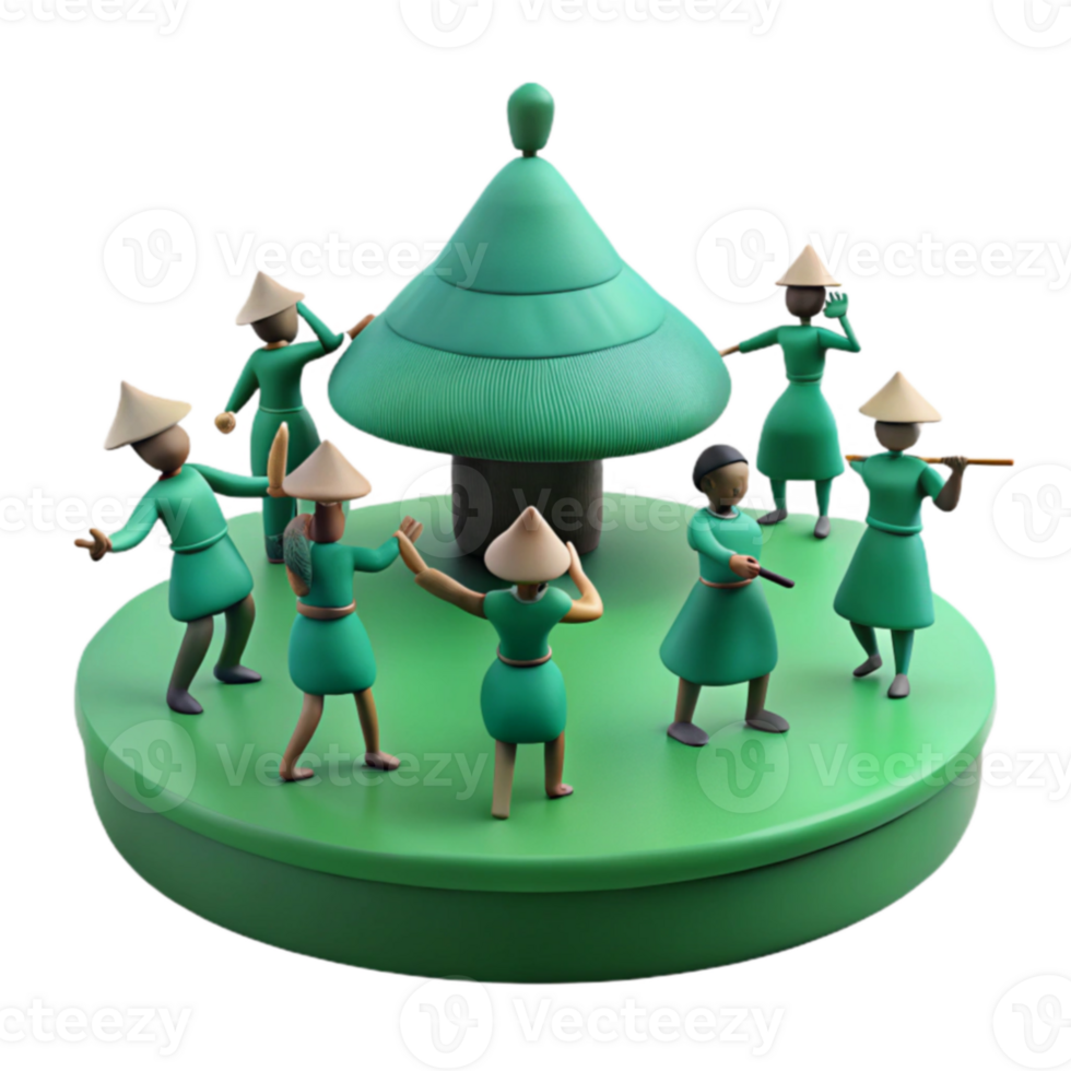 Green Figures Dancing Around a Tree png