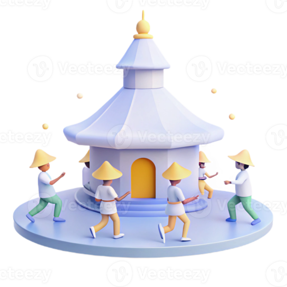 3D Illustration of People Playing Around a Pagoda png
