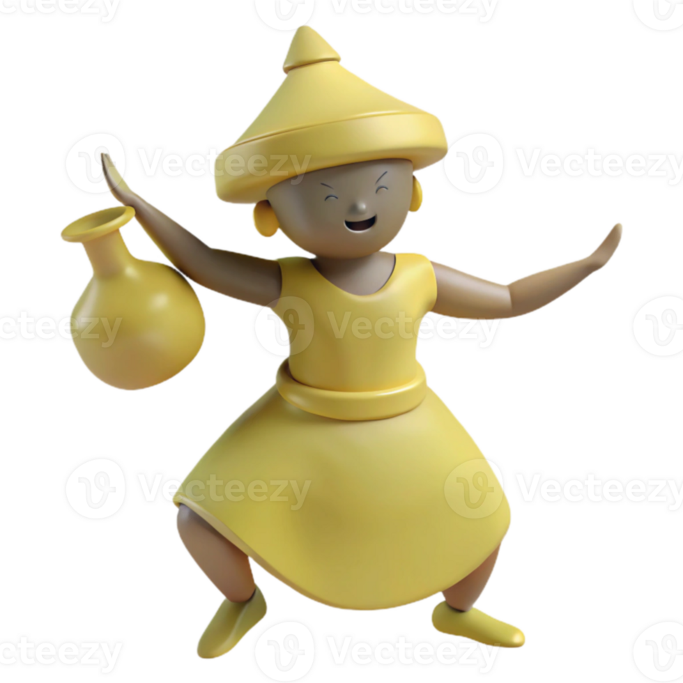 3D Cartoon Character of a Woman Holding a Pot png