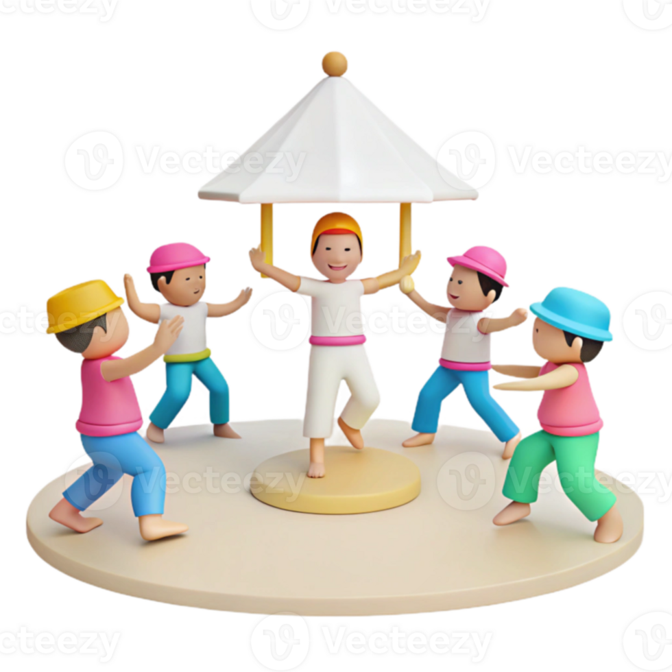 Cartoon Children Playing with Umbrella png