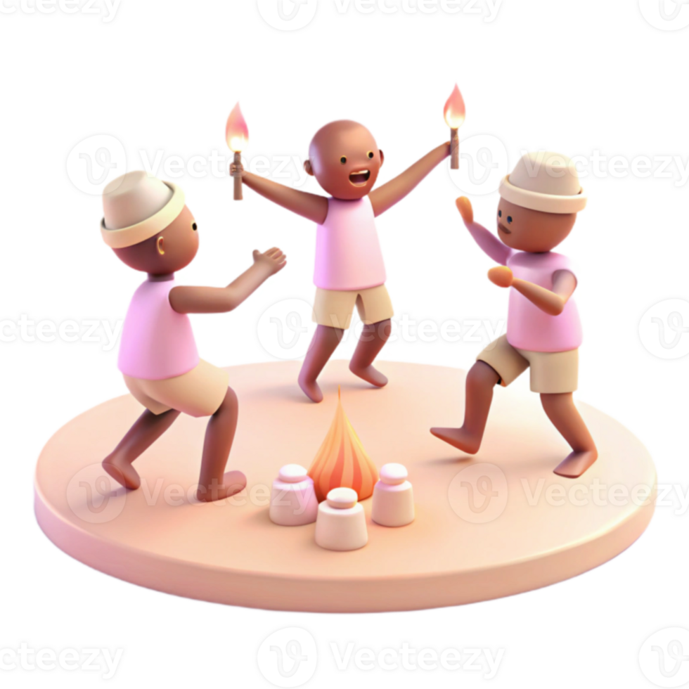 Three Cartoon Characters Dancing Around A Campfire png