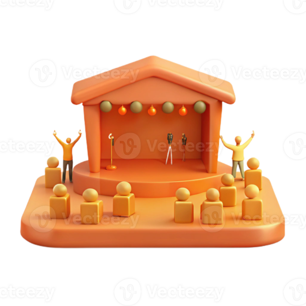 3D Stage with Audience and Performers png