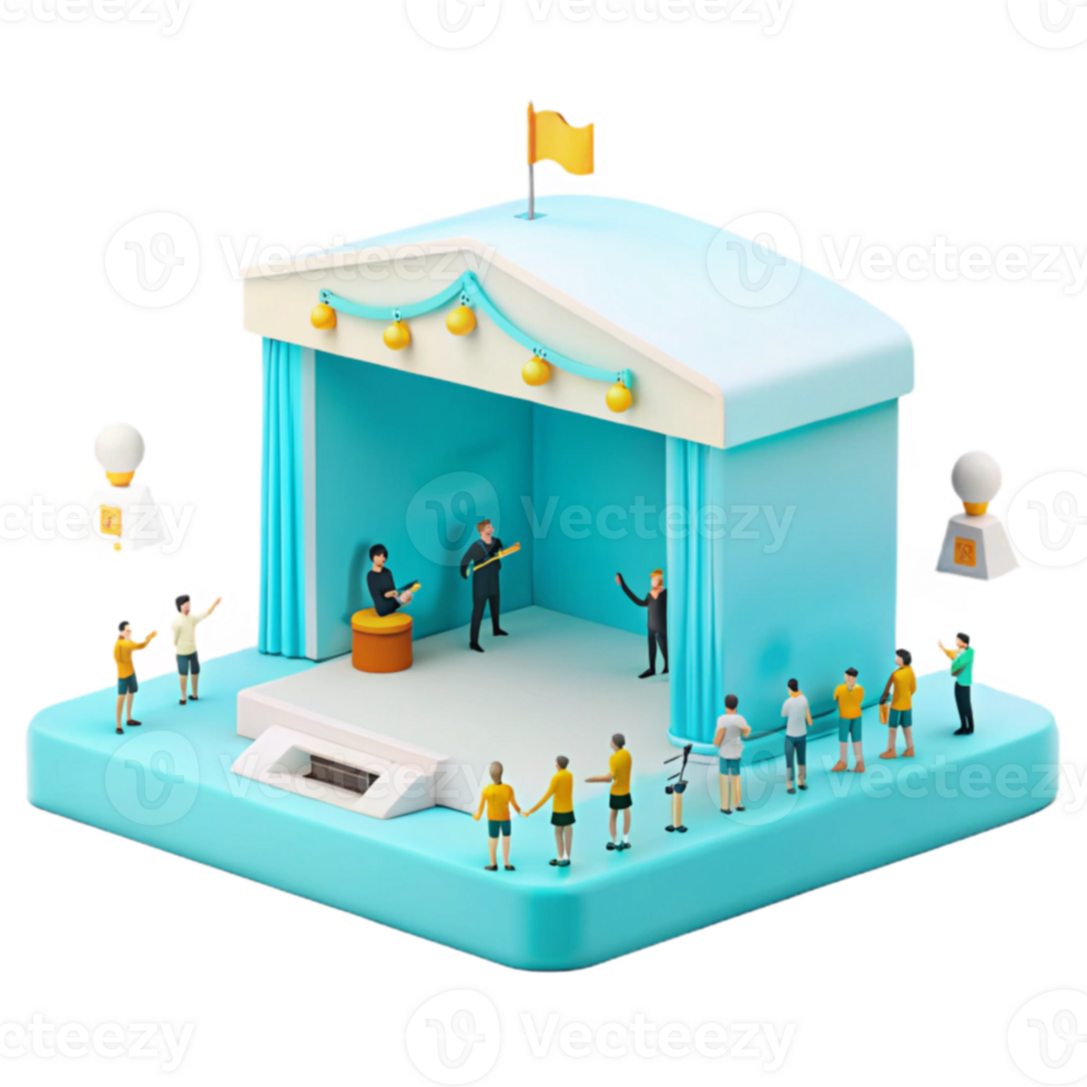 3D Rendered Stage with Audience and Performers png