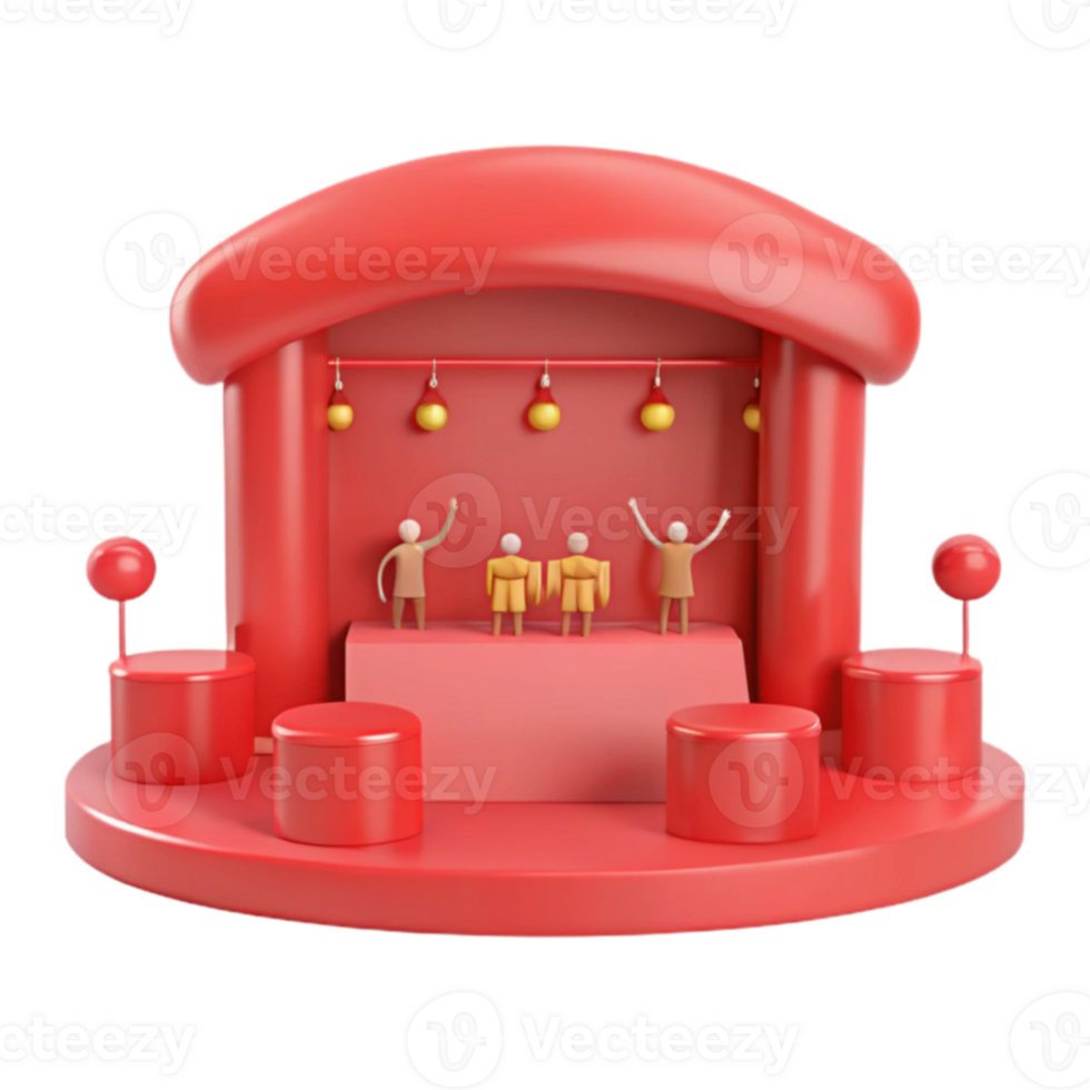 3D Rendering of Stage with Minimalist Design and Small Figures png