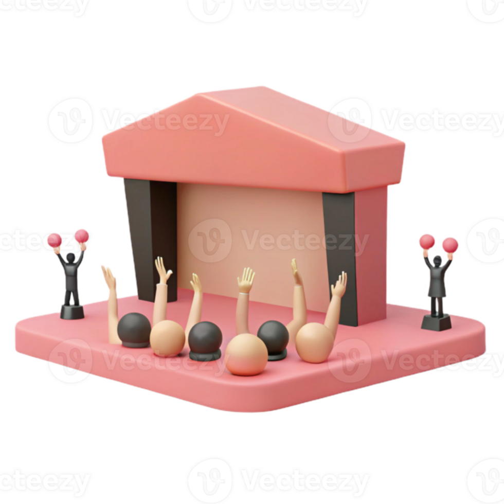 3D Render of Audience Cheering on Stage png