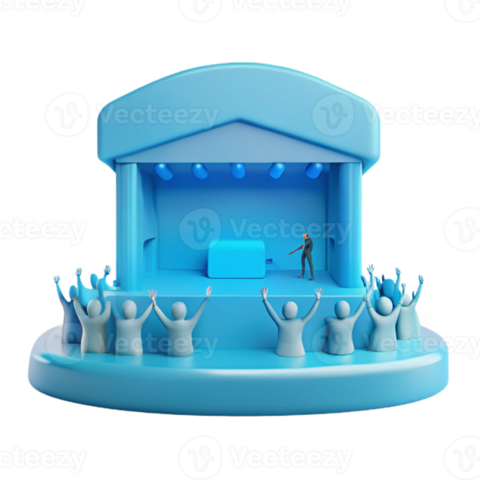 3D Rendering of a Stage with a Performer and an Audience png