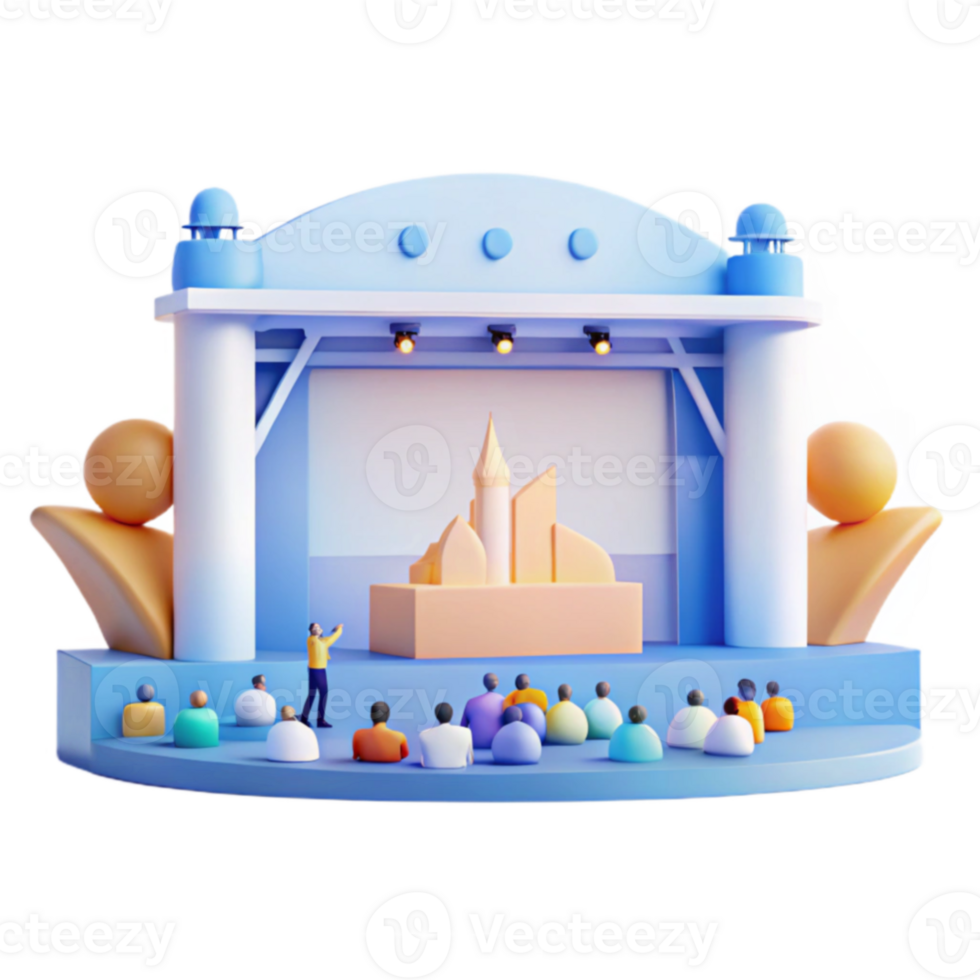 3D Render of an Audience Listening to a Speaker on a Stage png