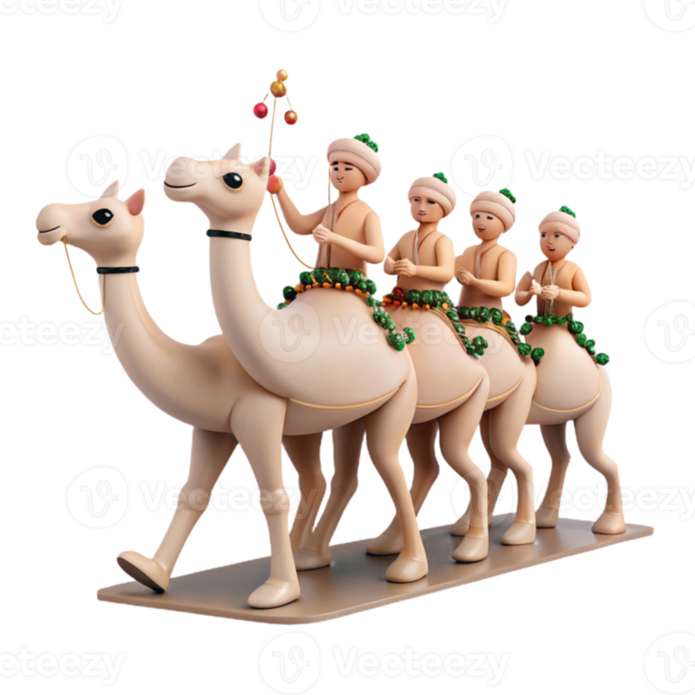 Four People Riding Camels in a Row png