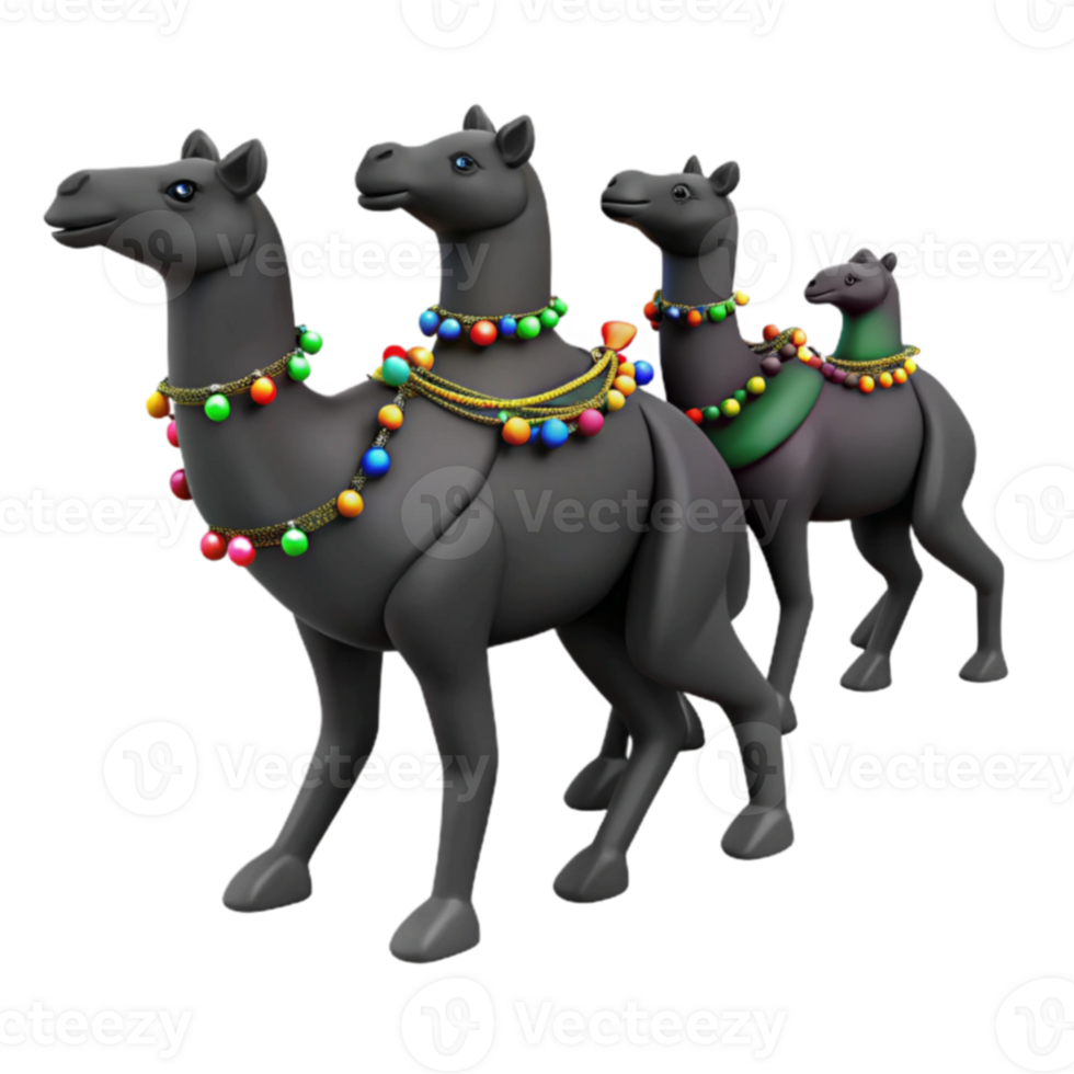 Three Decorated Camels Standing in a Row png