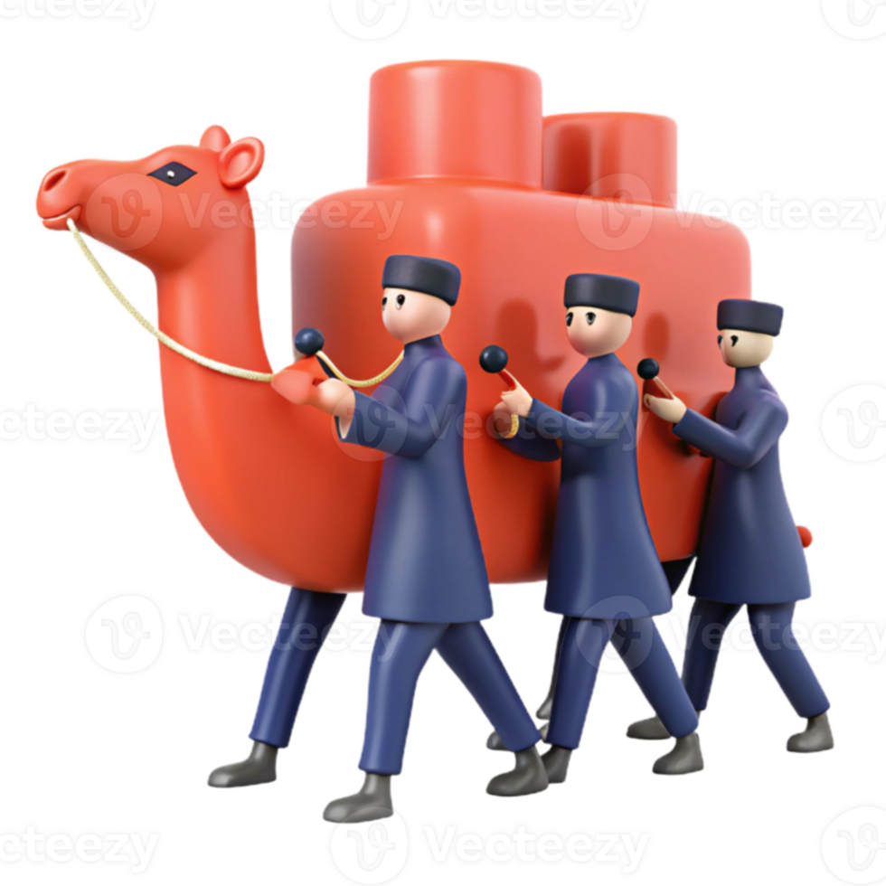 3D Render of Men Pulling a Camel png