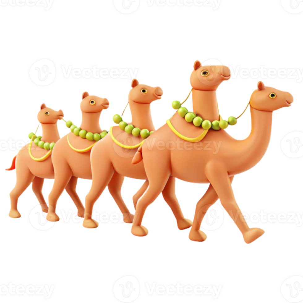 Four Camels Walking in a Row png