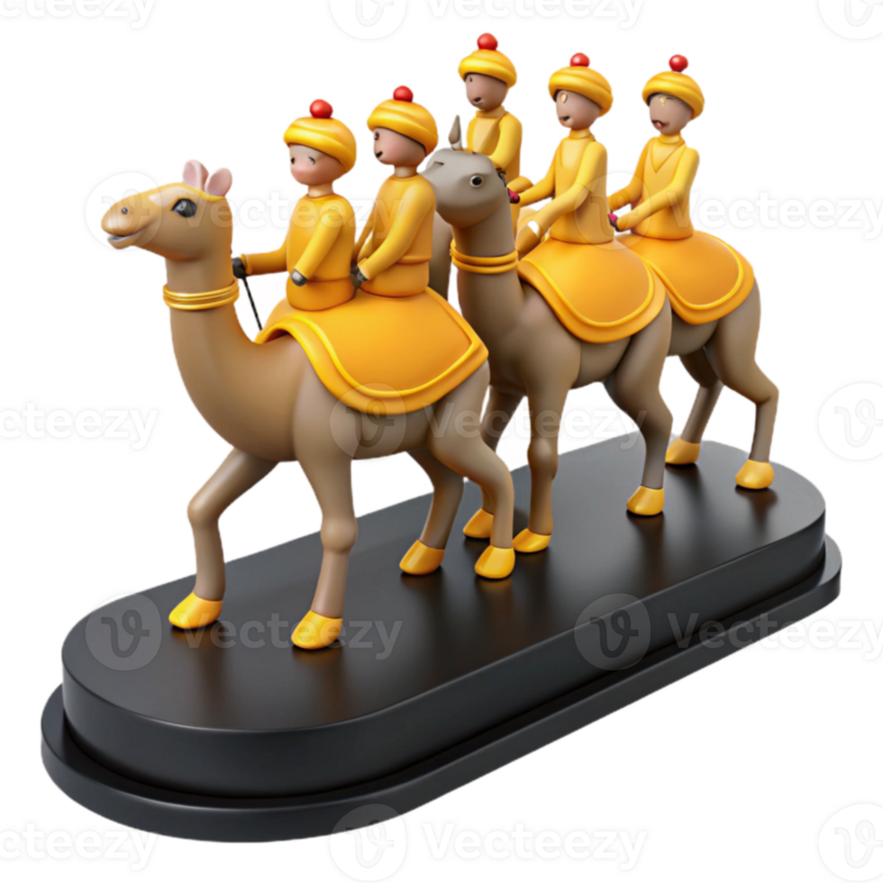 3D Render of Camel Figurine with Riders png