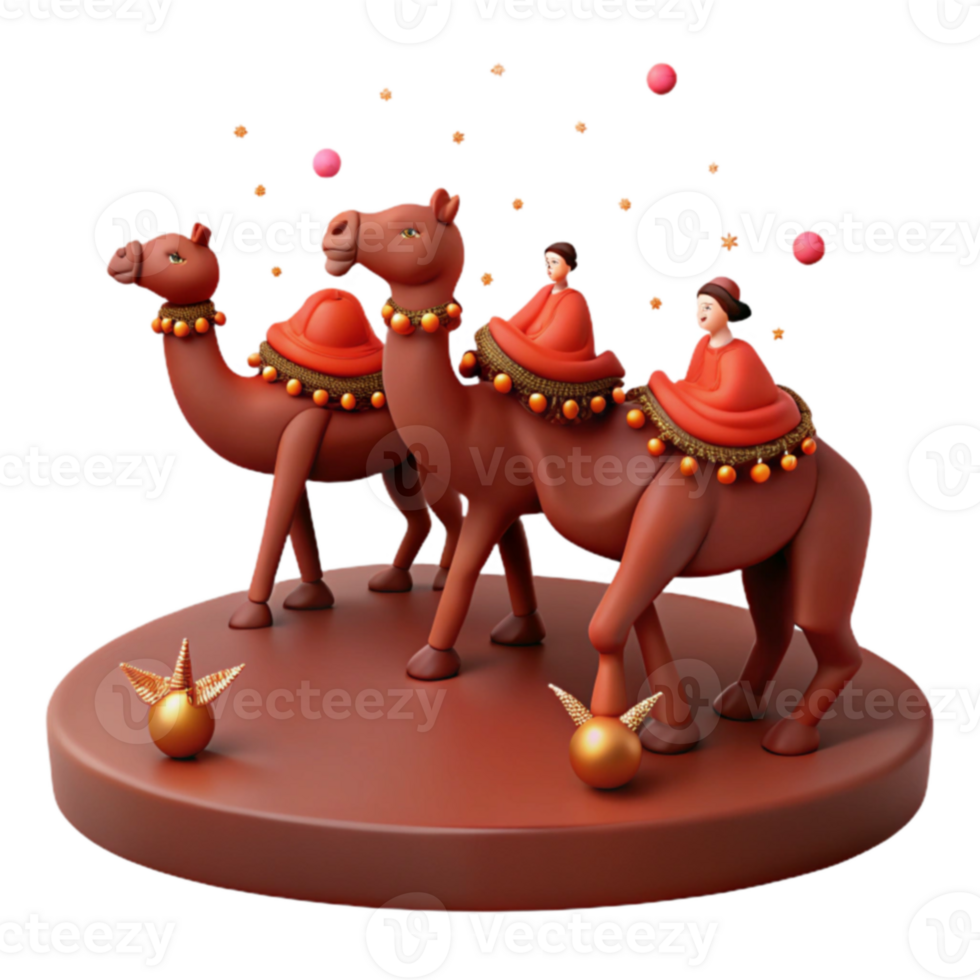 Three Camels With Riders and Gold Balls on a Round Base png