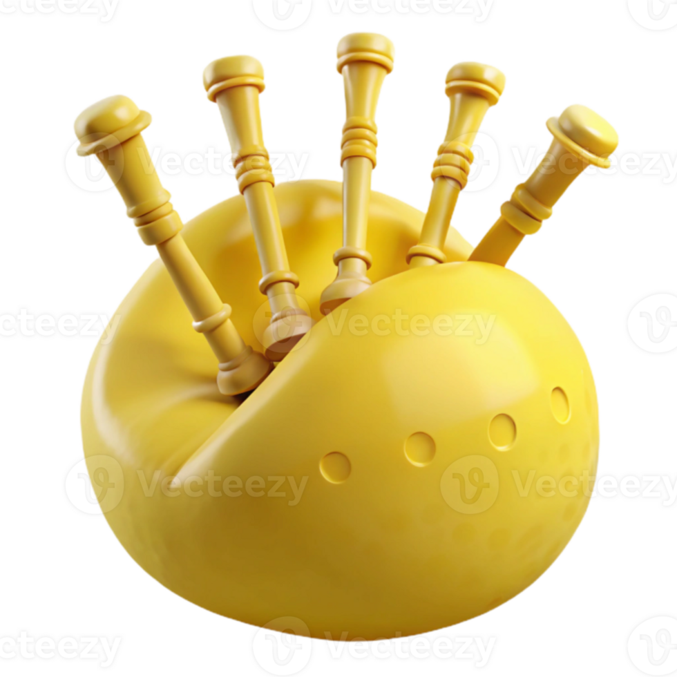 Yellow 3D Render of a Bagpipe png