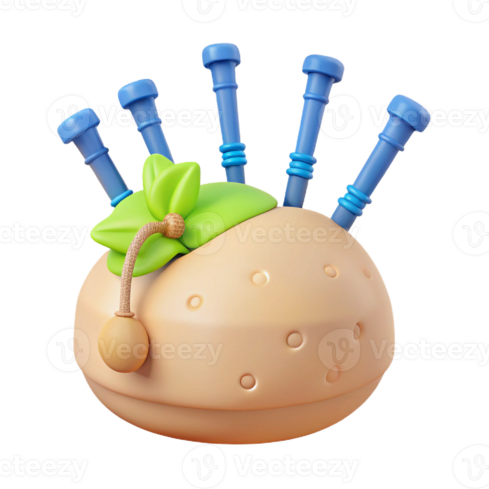 3D Render of a Bagpipe with Green Leaves png