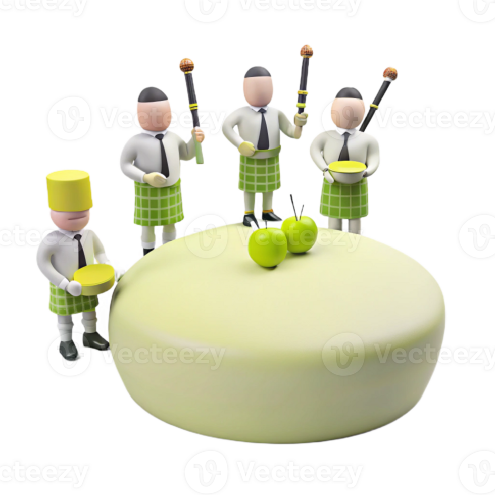 Cartoon Figures Playing Music on Large Green Platform png