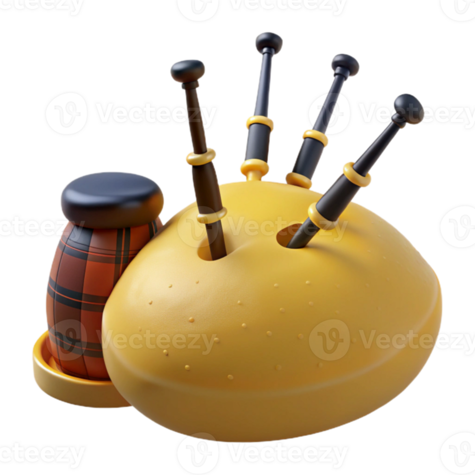 3D Render of a Bagpipe with Plaid png