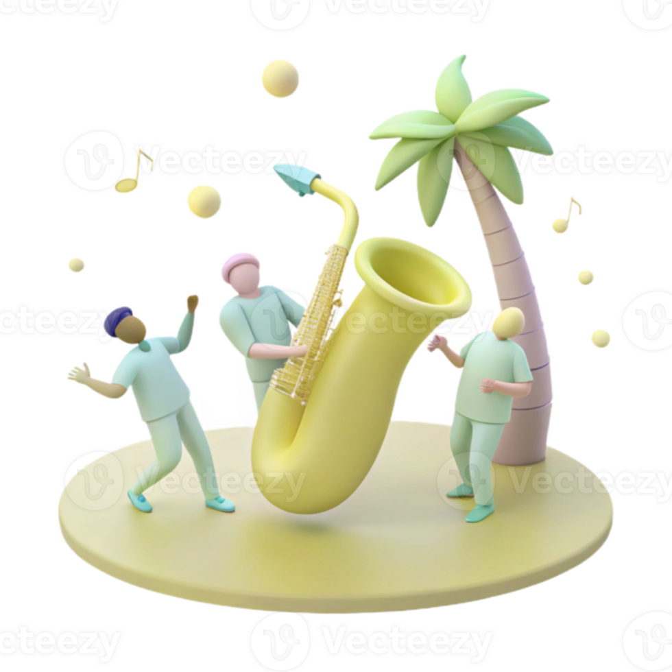 Summertime Jazz Party with a Saxophone and Palm Tree png