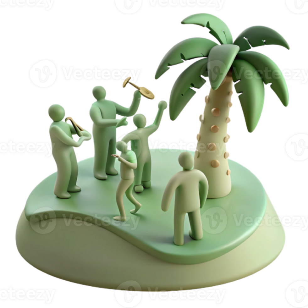 Island Party with Palm Tree and Dancing Figures png