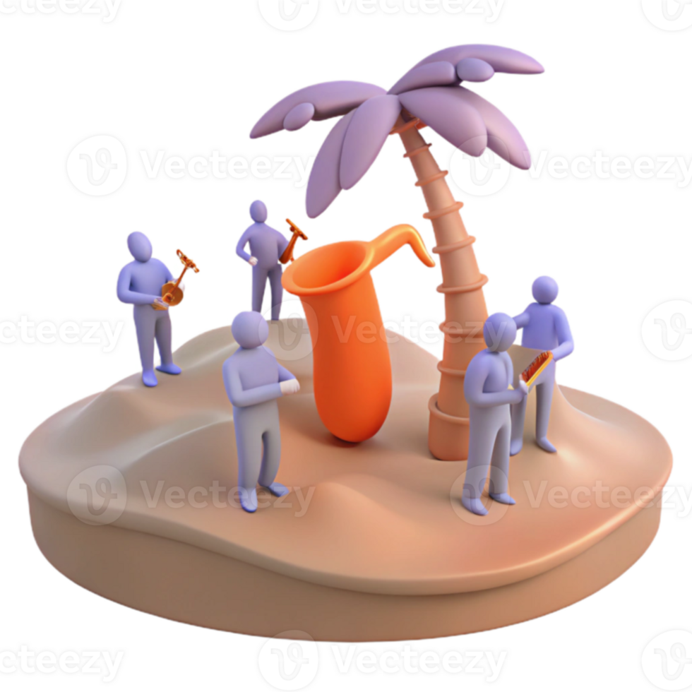 3D Rendered Scene of a Band Playing on a Tropical Island png