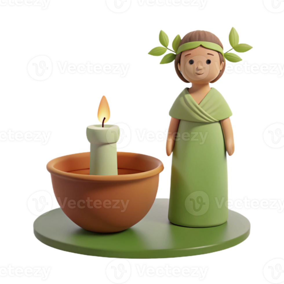 3D Render of a Figurine Holding a Lit Candle png