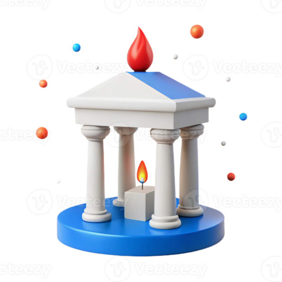 Classical Temple Structure with Symbolic Flames Represents Spirituality and History with Pillars, Architecture, and Ancient Design png