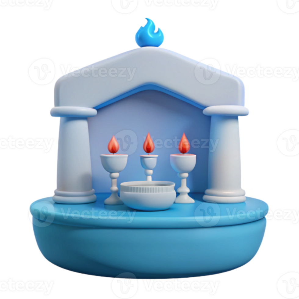 3D Render of an Altar with Candles and a Blue Flame png