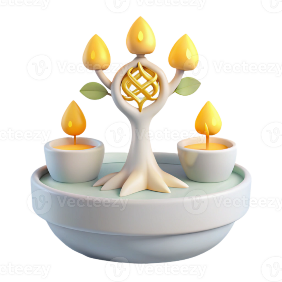3D Rendered Tree with Candles and Leaves png