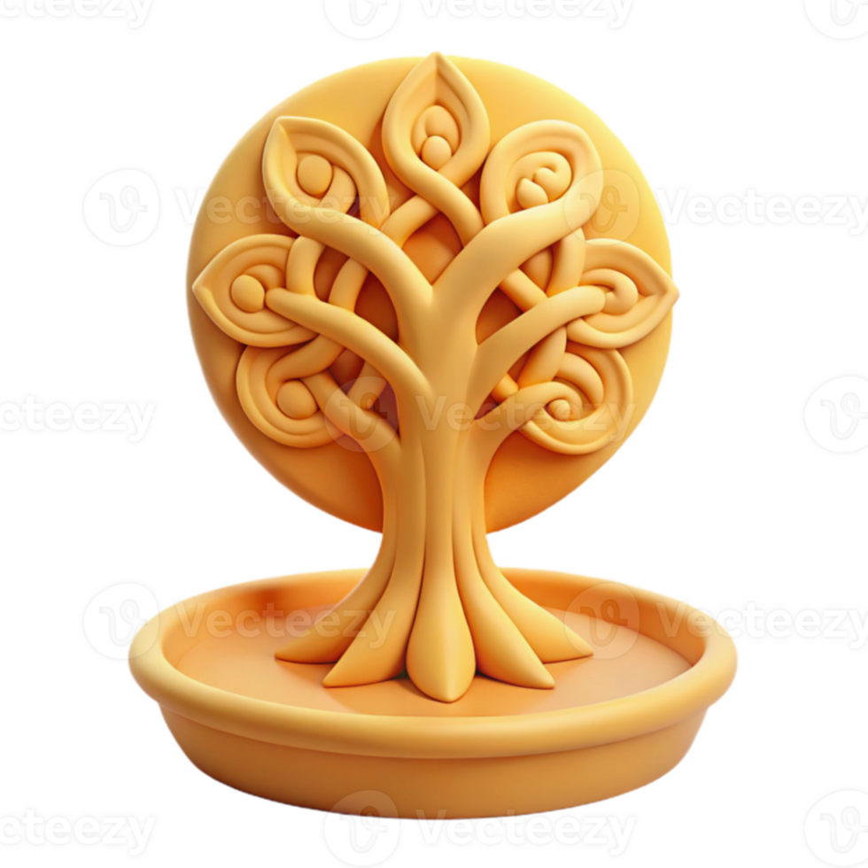 3D Render of a Stylized Tree with Intricate Knotwork png
